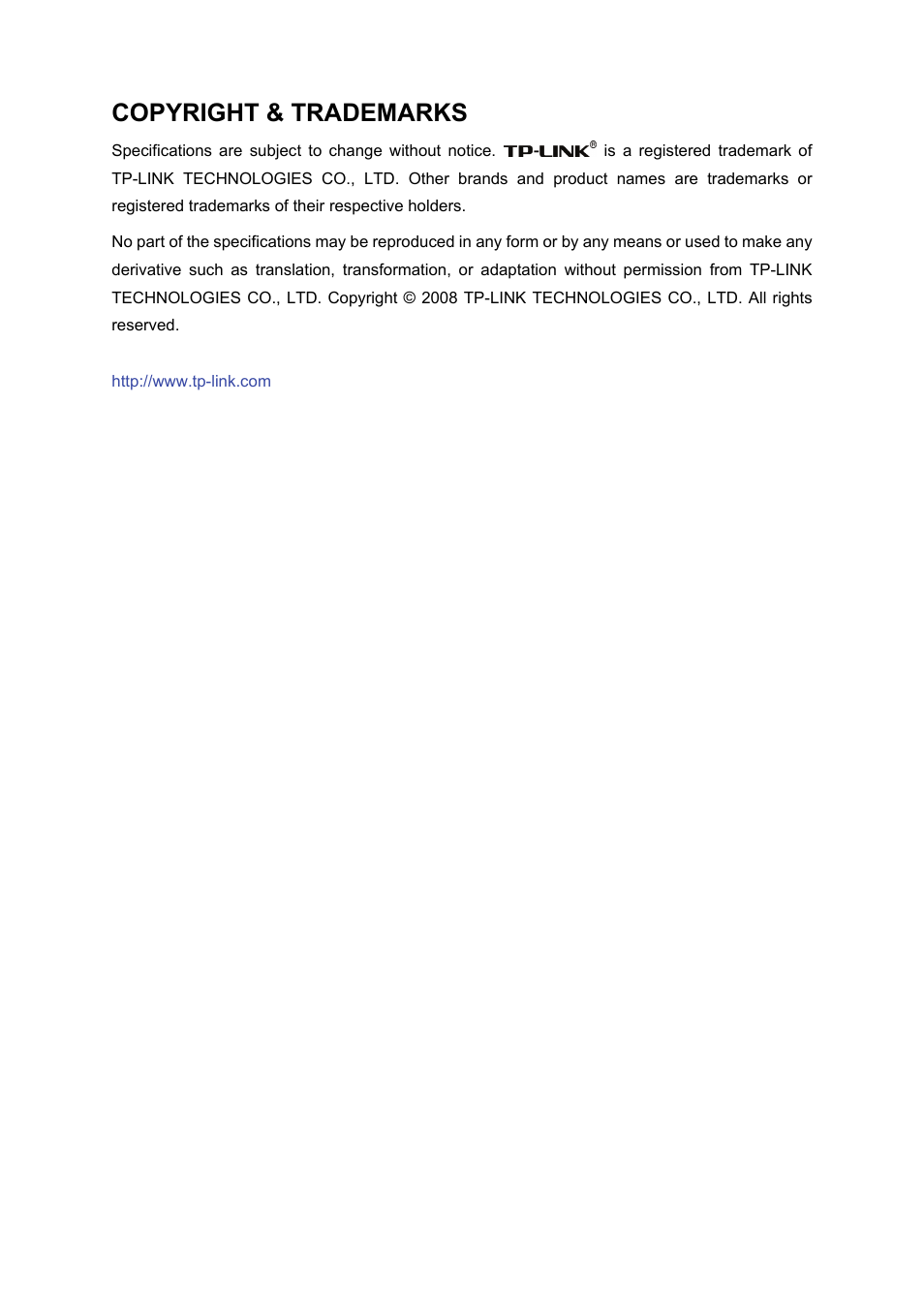 Copyright & trademarks | TP-Link TD-8616B User Manual | Page 2 / 22