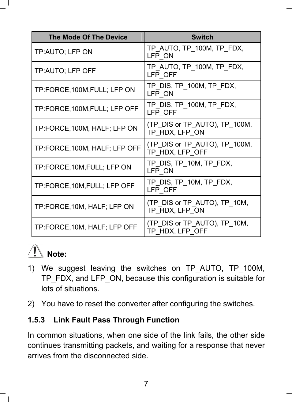 3 link fault pass through function | TP-Link MC112CS User Manual | Page 13 / 20