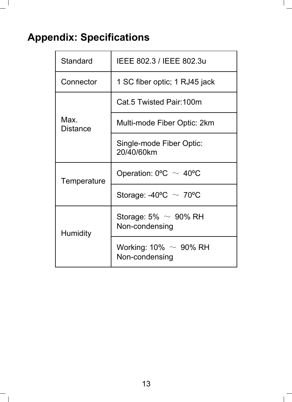 Appendix: specifications | TP-Link MC112CS User Manual | Page 19 / 20