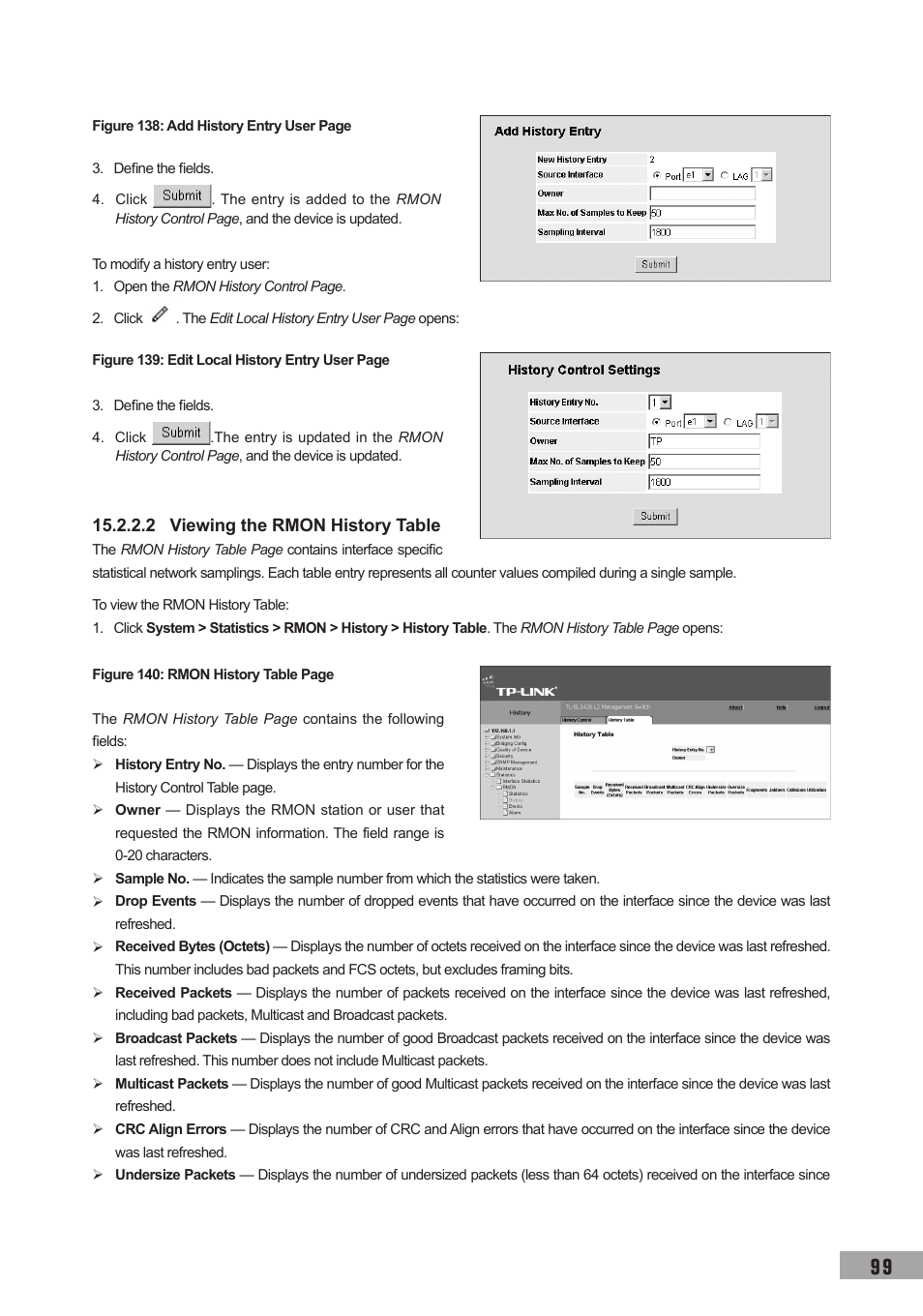 2 viewing the rmon history table | TP-Link TL-SL3452 User Manual | Page 106 / 120