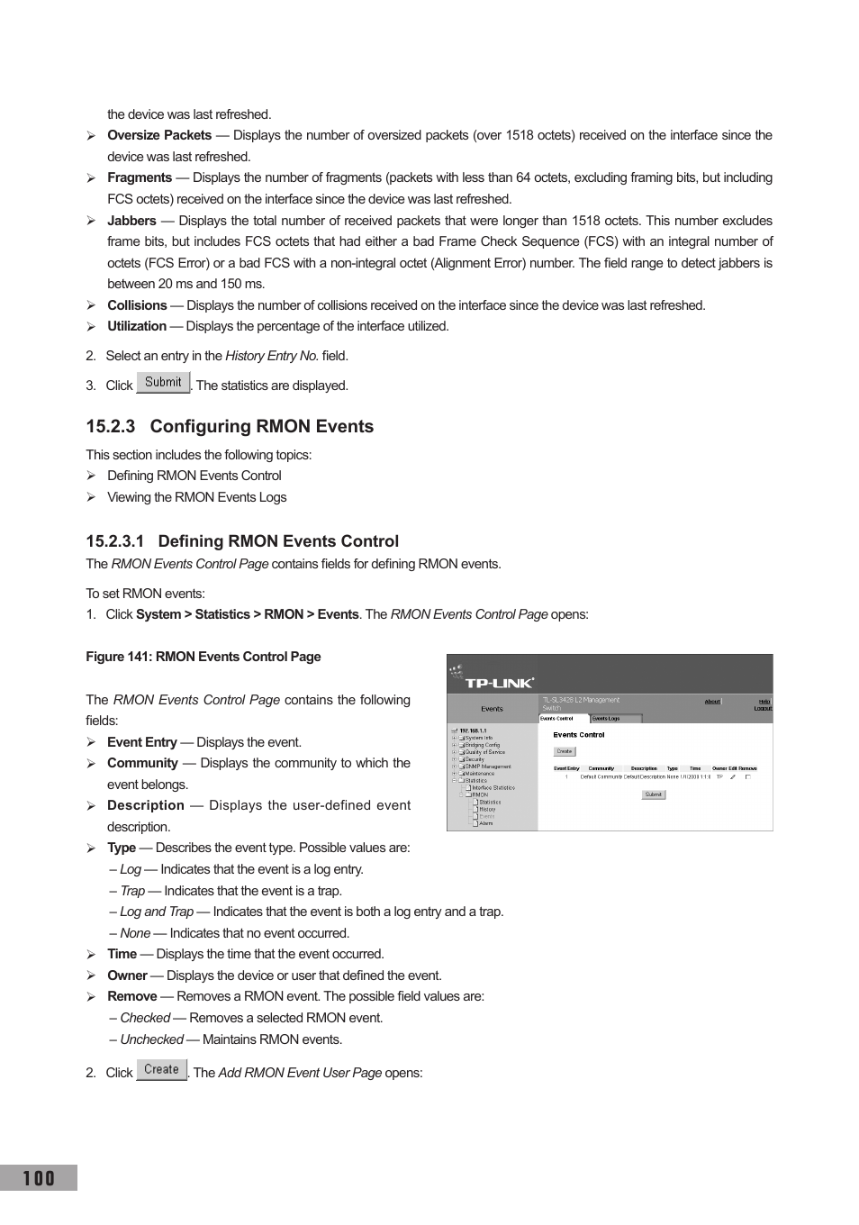 3 configuring rmon events, 1 defining rmon events control | TP-Link TL-SL3452 User Manual | Page 107 / 120