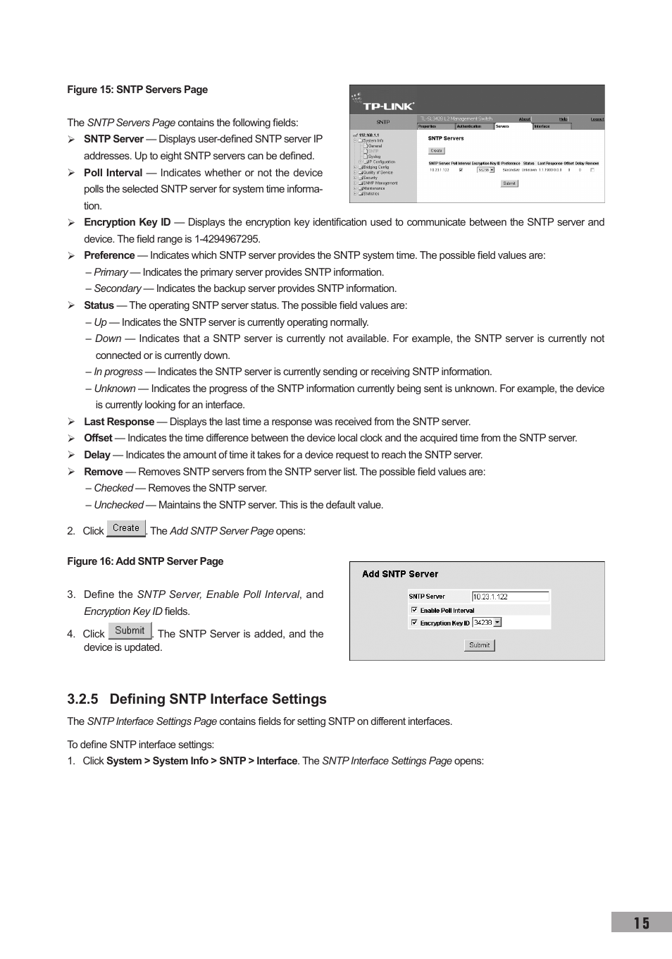 5 defining sntp interface settings | TP-Link TL-SL3452 User Manual | Page 22 / 120