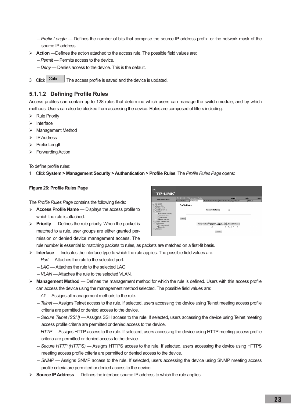2 defining profile rules | TP-Link TL-SL3452 User Manual | Page 30 / 120