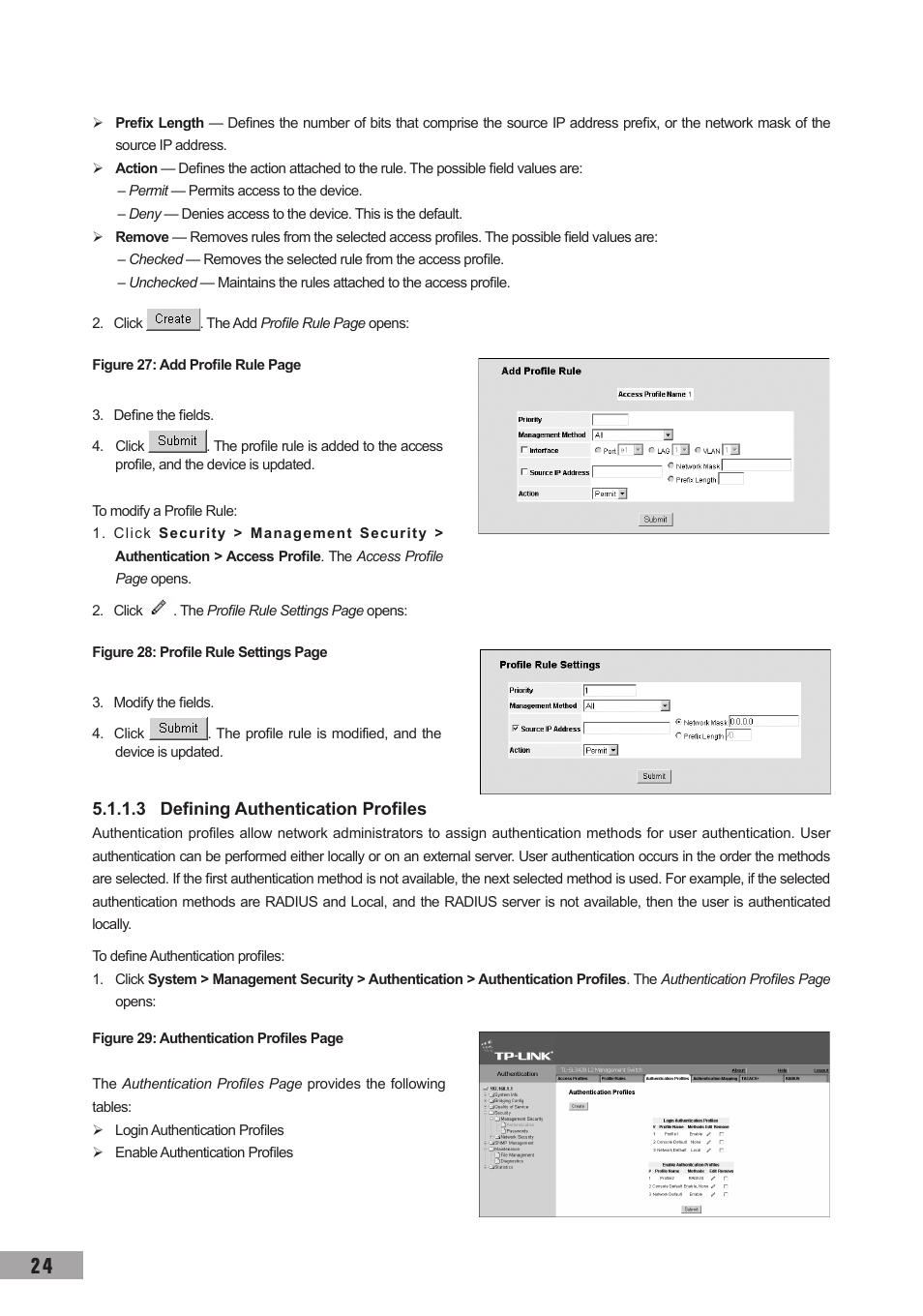 3 defining authentication profiles | TP-Link TL-SL3452 User Manual | Page 31 / 120