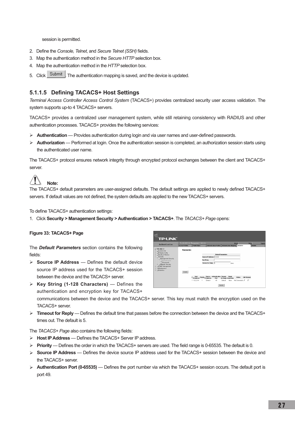 5 defining tacacs+ host settings | TP-Link TL-SL3452 User Manual | Page 34 / 120