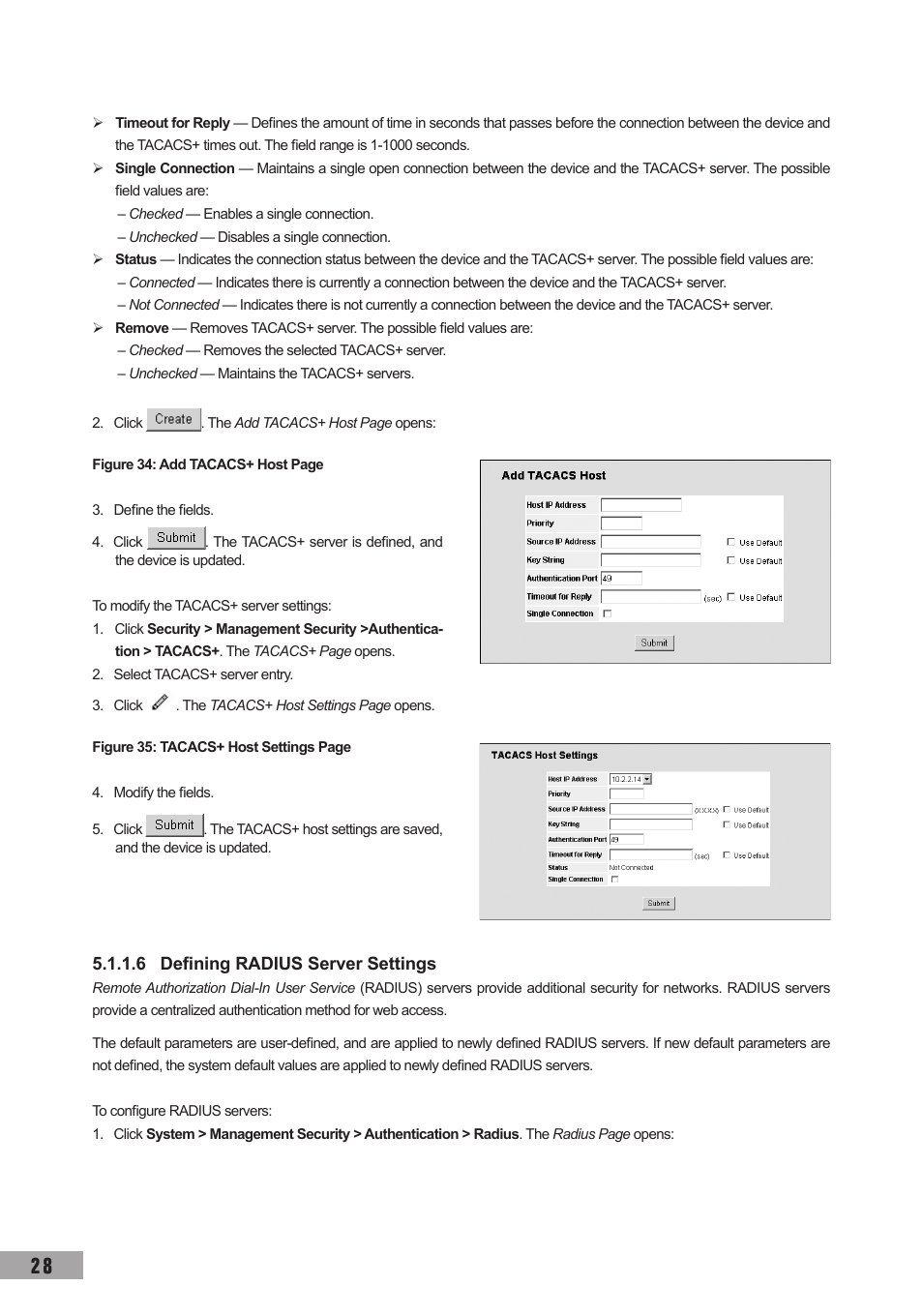 6 defining radius server settings | TP-Link TL-SL3452 User Manual | Page 35 / 120