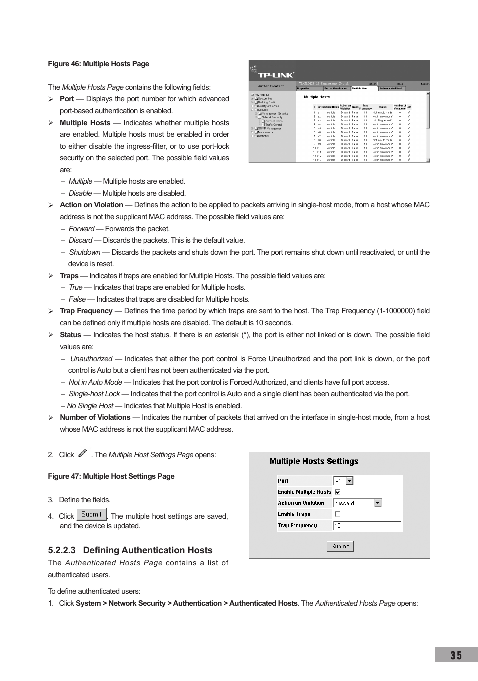 3 defining authentication hosts | TP-Link TL-SL3452 User Manual | Page 42 / 120