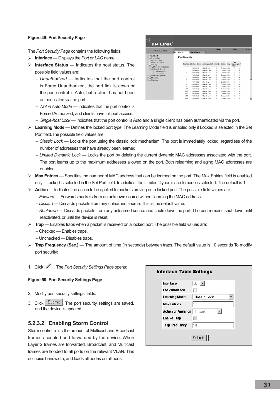 2 enabling storm control | TP-Link TL-SL3452 User Manual | Page 44 / 120