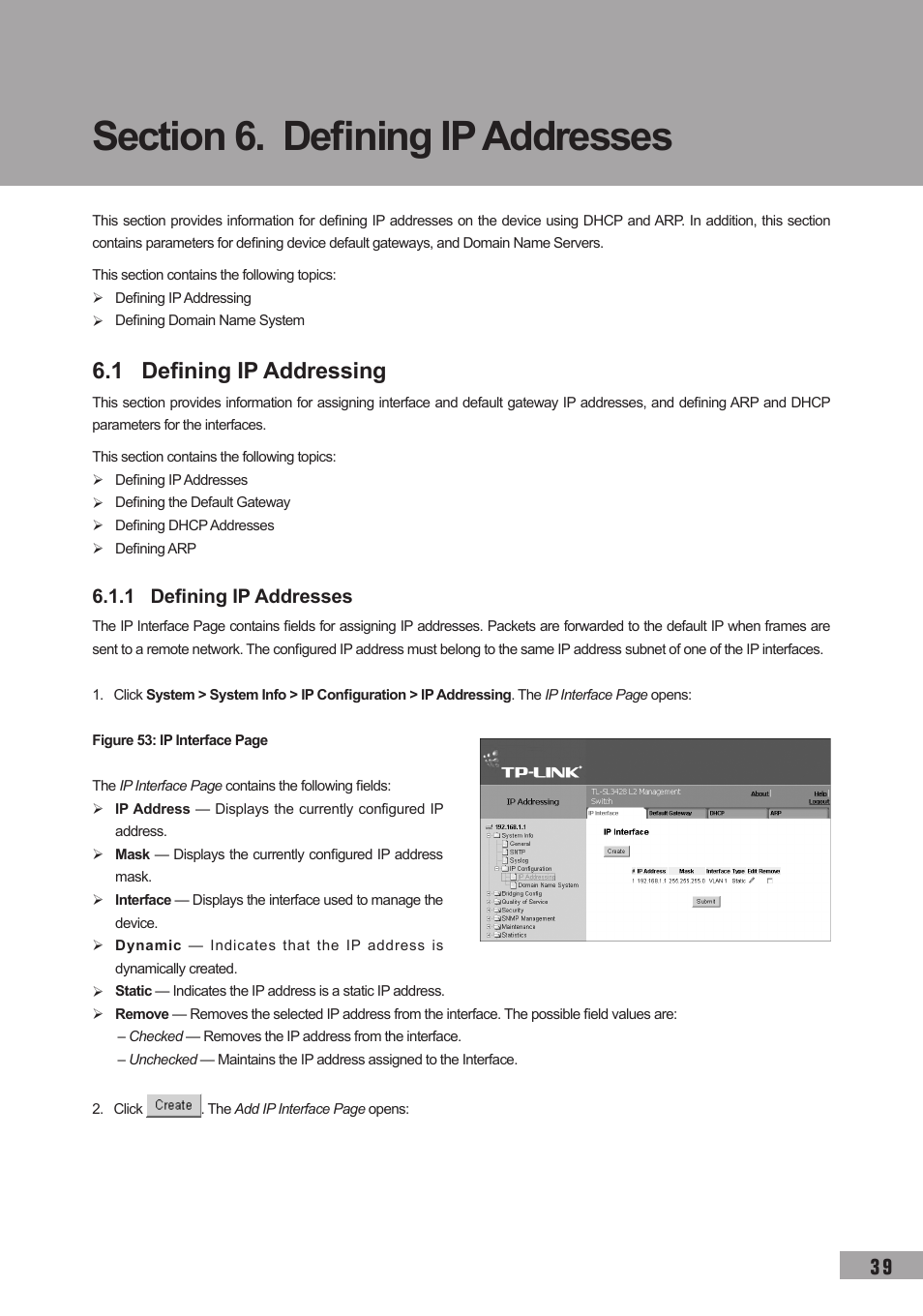 Section 6. defining ip addresses, 1 defining ip addressing, 1 defining ip addresses | TP-Link TL-SL3452 User Manual | Page 46 / 120