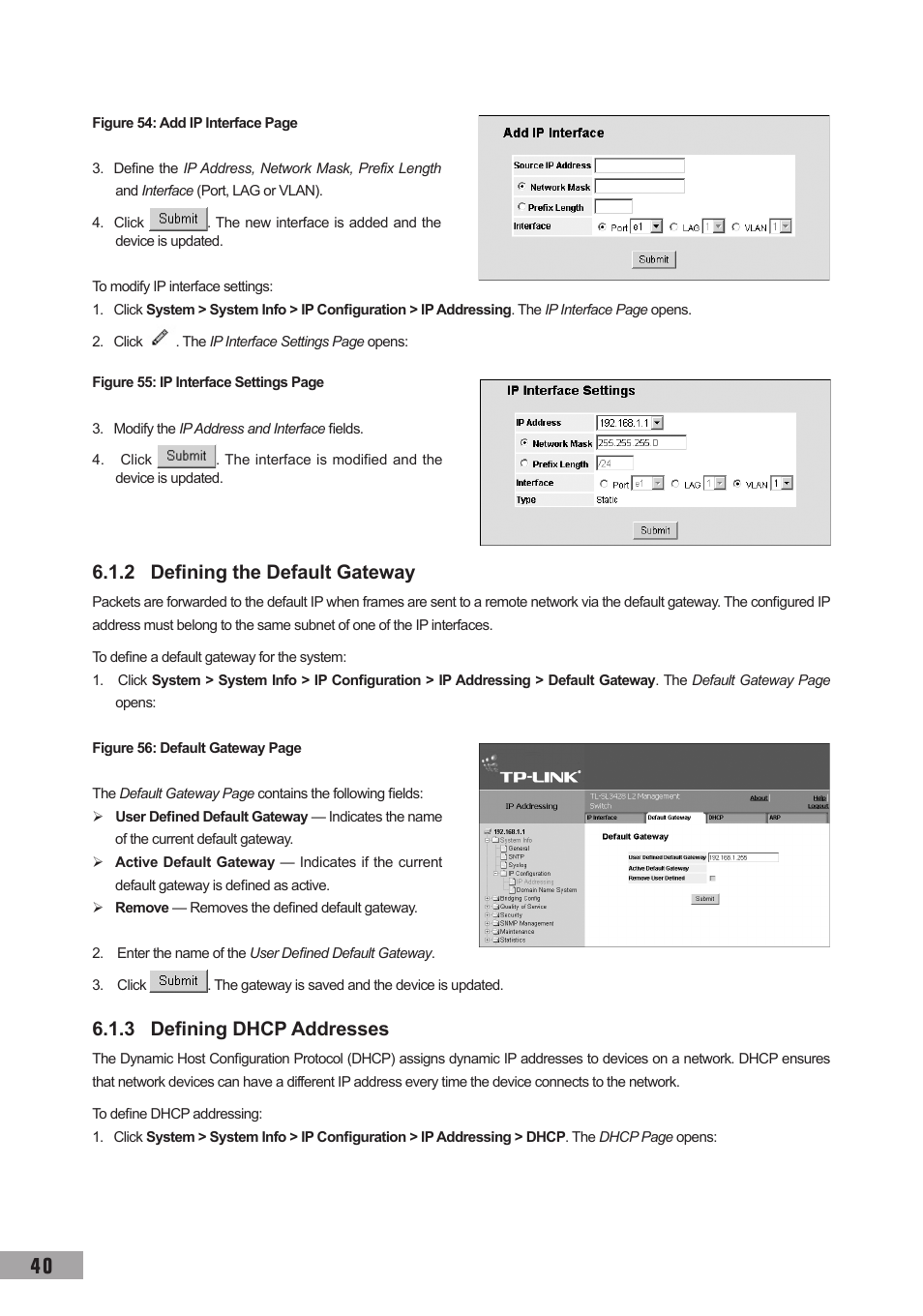 2 defining the default gateway, 3 defining dhcp addresses | TP-Link TL-SL3452 User Manual | Page 47 / 120