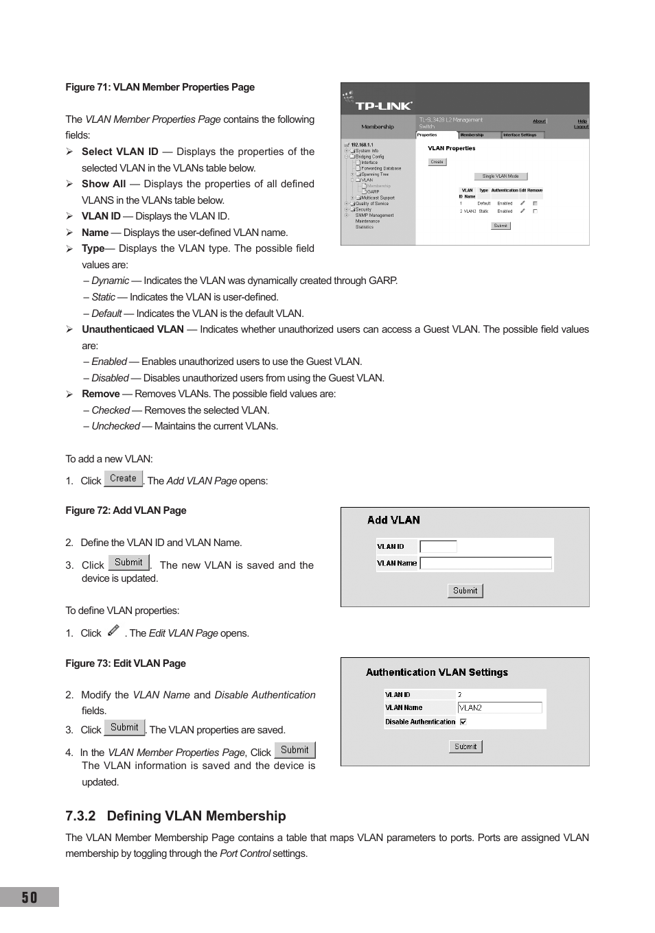 2 defining vlan membership | TP-Link TL-SL3452 User Manual | Page 57 / 120