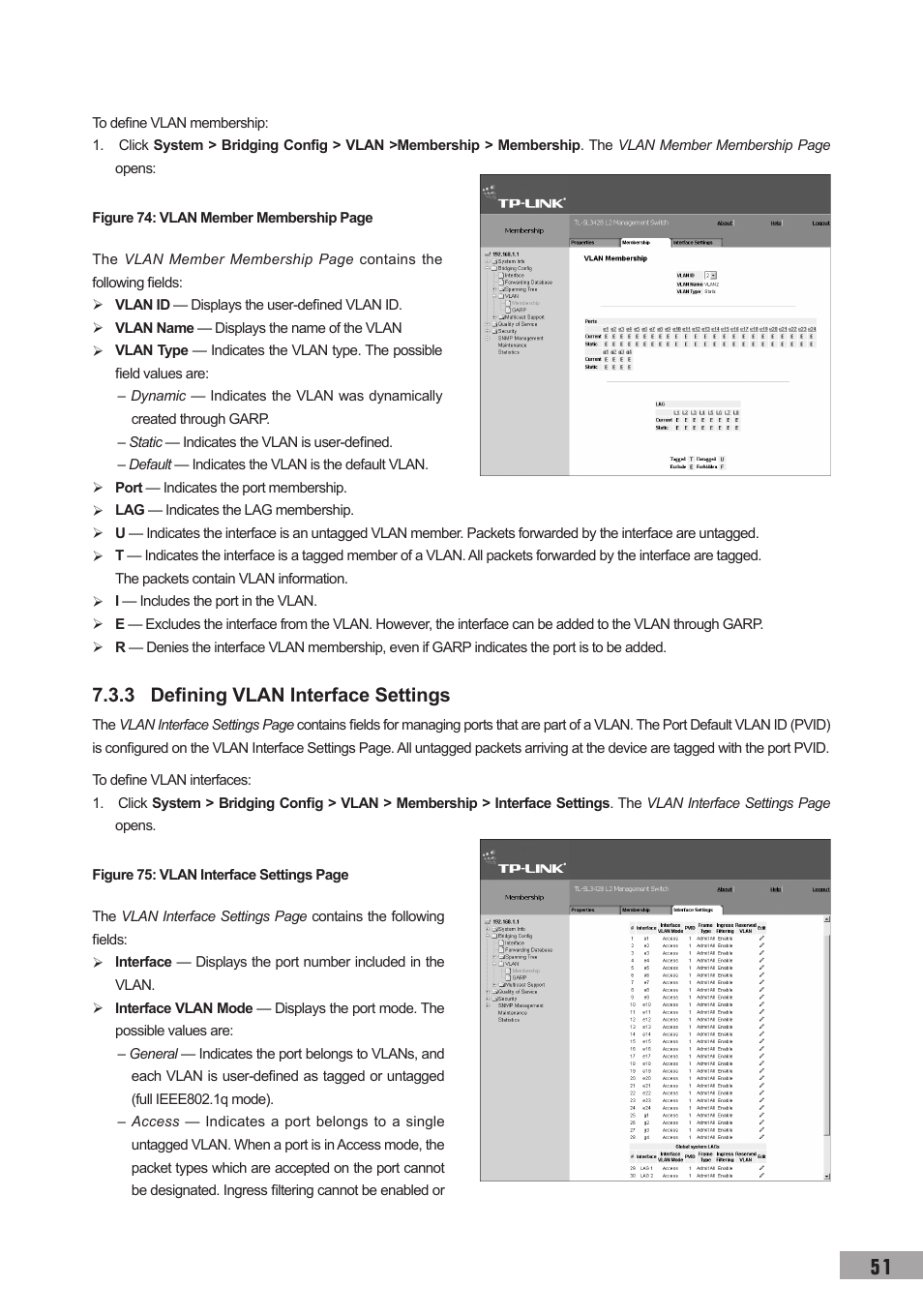 3 defining vlan interface settings | TP-Link TL-SL3452 User Manual | Page 58 / 120
