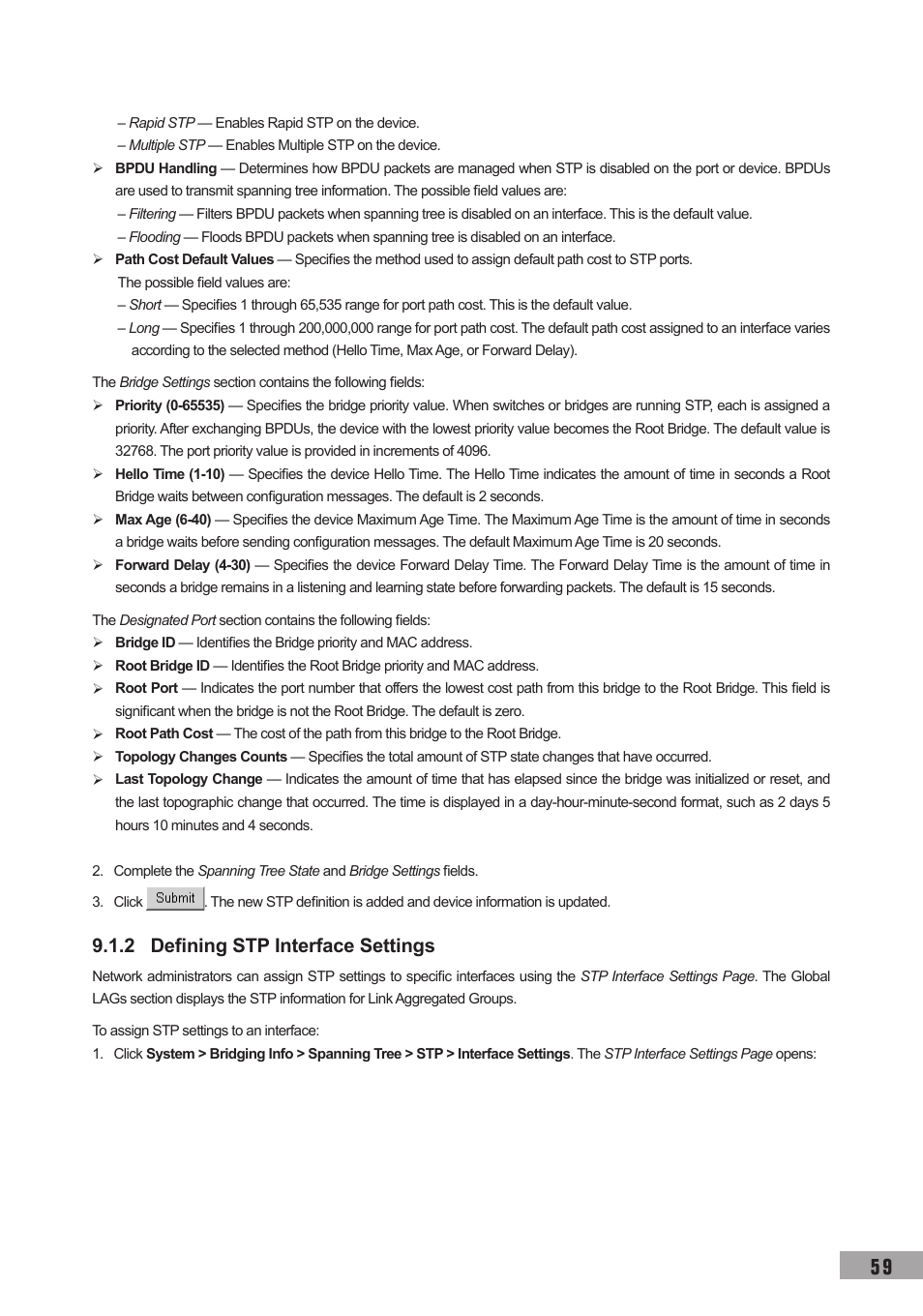 2 defining stp interface settings | TP-Link TL-SL3452 User Manual | Page 66 / 120