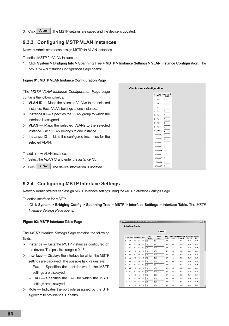 3 configuring mstp vlan instances, 4 configuring mstp interface settings | TP-Link TL-SL3452 User Manual | Page 71 / 120