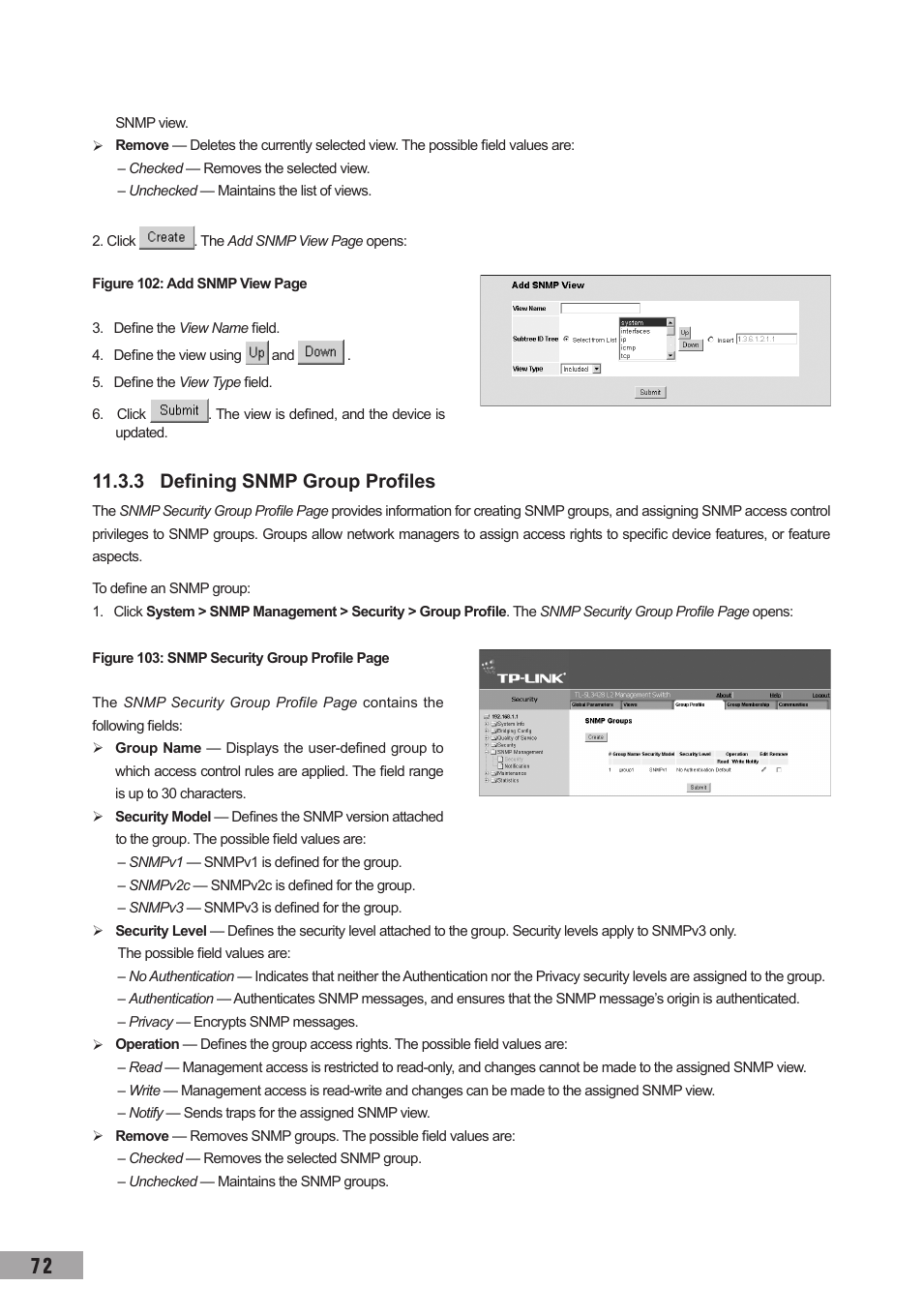 3 defining snmp group profiles | TP-Link TL-SL3452 User Manual | Page 79 / 120