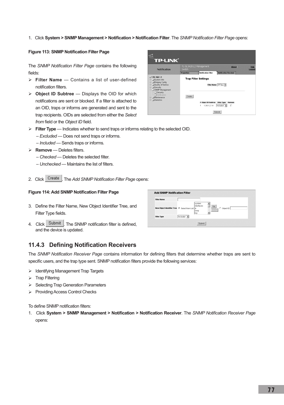 3 defining notification receivers | TP-Link TL-SL3452 User Manual | Page 84 / 120