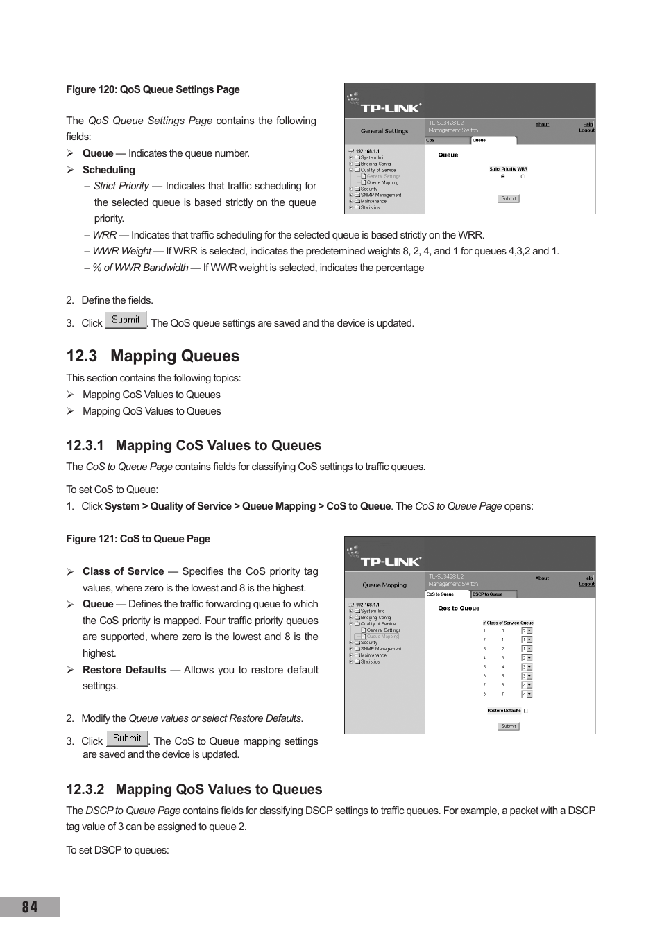 3 mapping queues, 1 mapping cos values to queues, 2 mapping qos values to queues | TP-Link TL-SL3452 User Manual | Page 91 / 120
