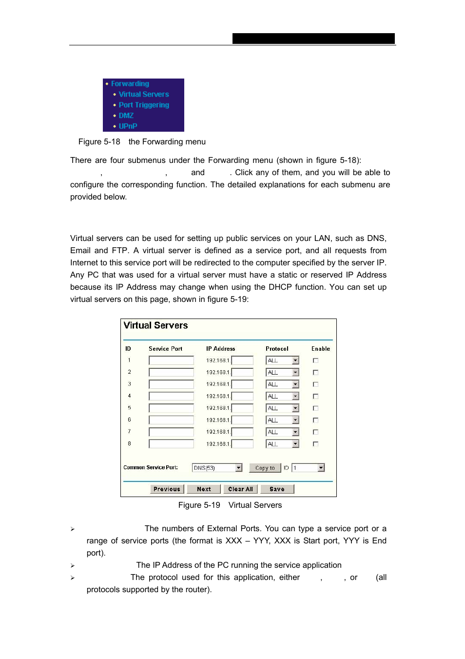 7 forwarding, 1 virtual servers | TP-Link TL-WR542G User Manual | Page 34 / 67