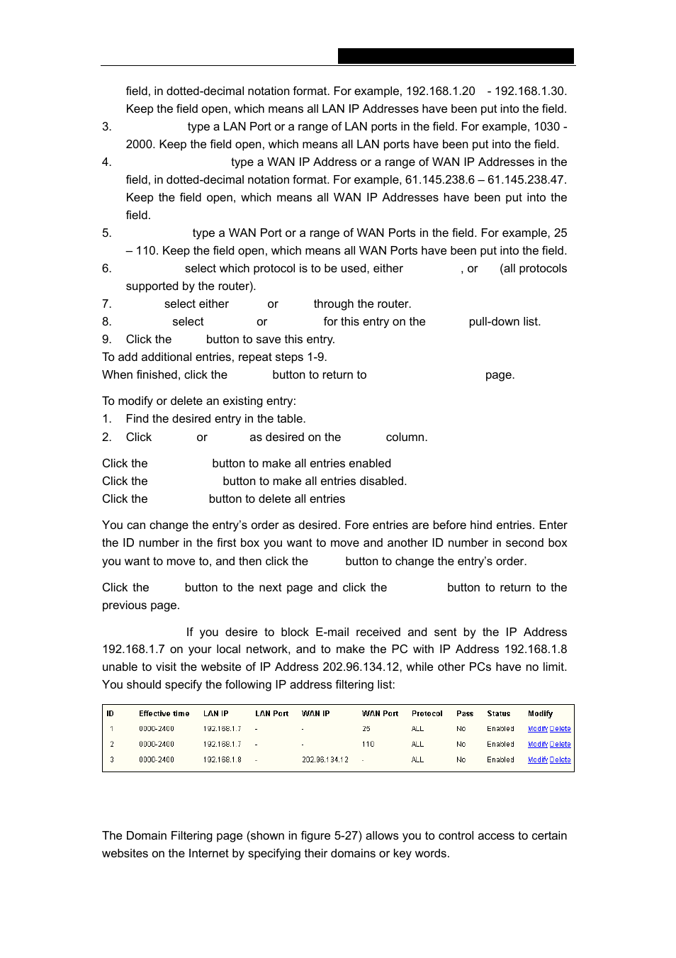 3 domain filtering | TP-Link TL-WR542G User Manual | Page 41 / 67