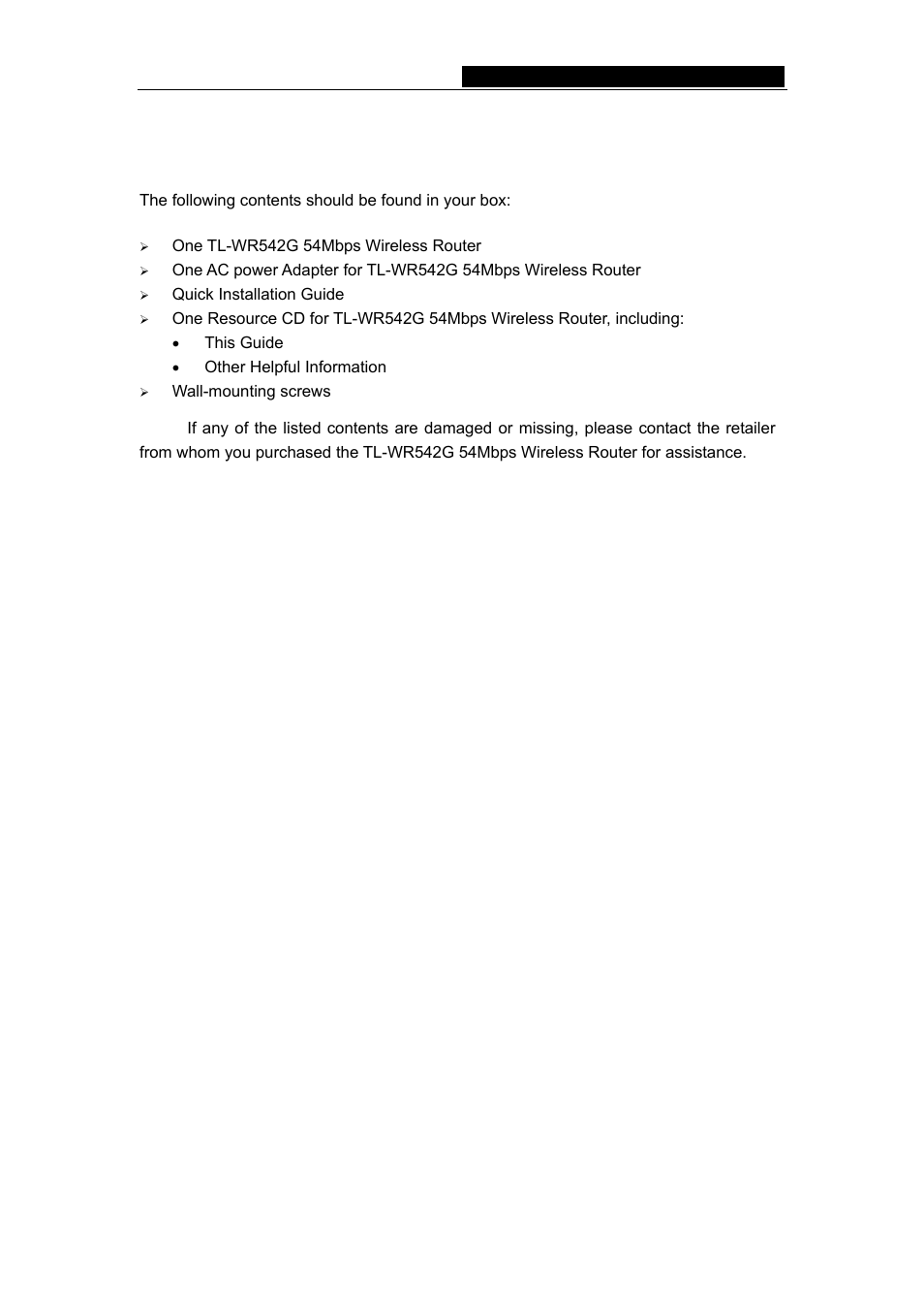 Package contents | TP-Link TL-WR542G User Manual | Page 5 / 67
