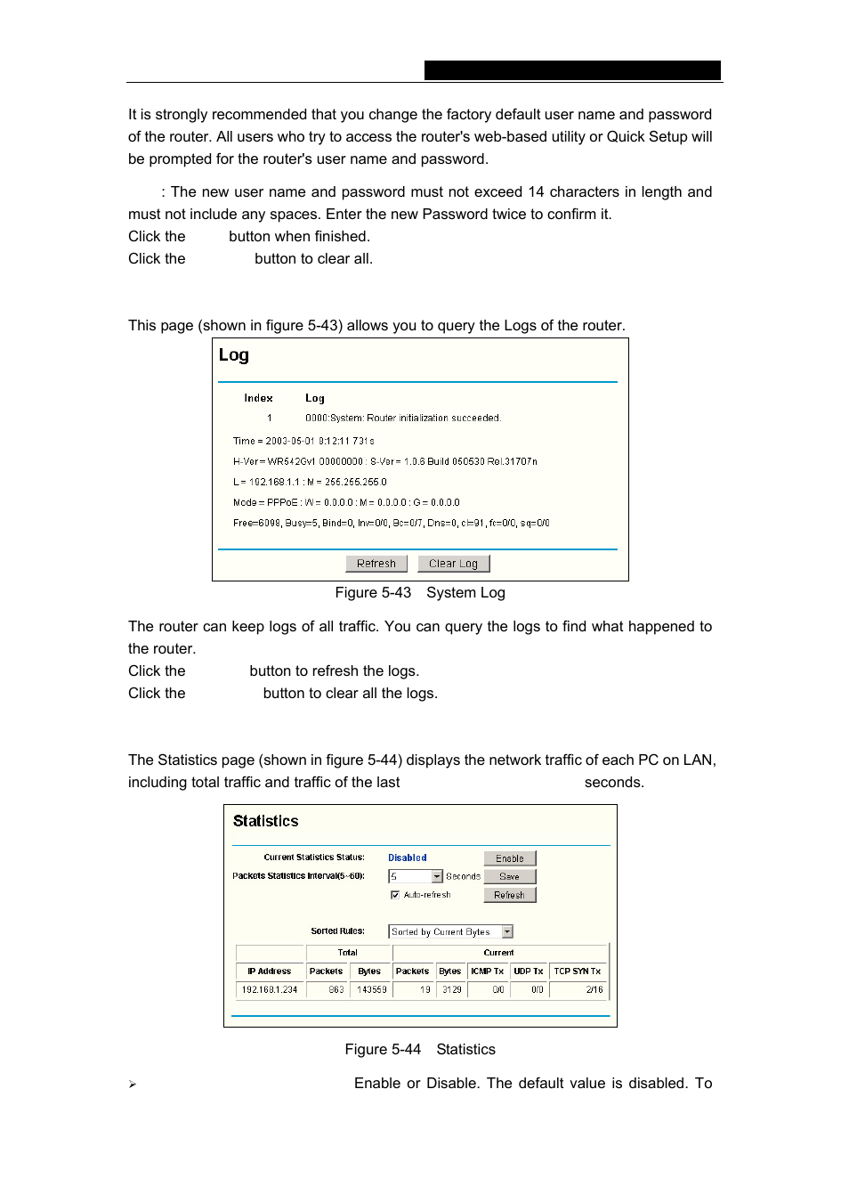 6 log, 7 statistics, 6 log 5.11.7 statistics | TP-Link TL-WR542G User Manual | Page 53 / 67