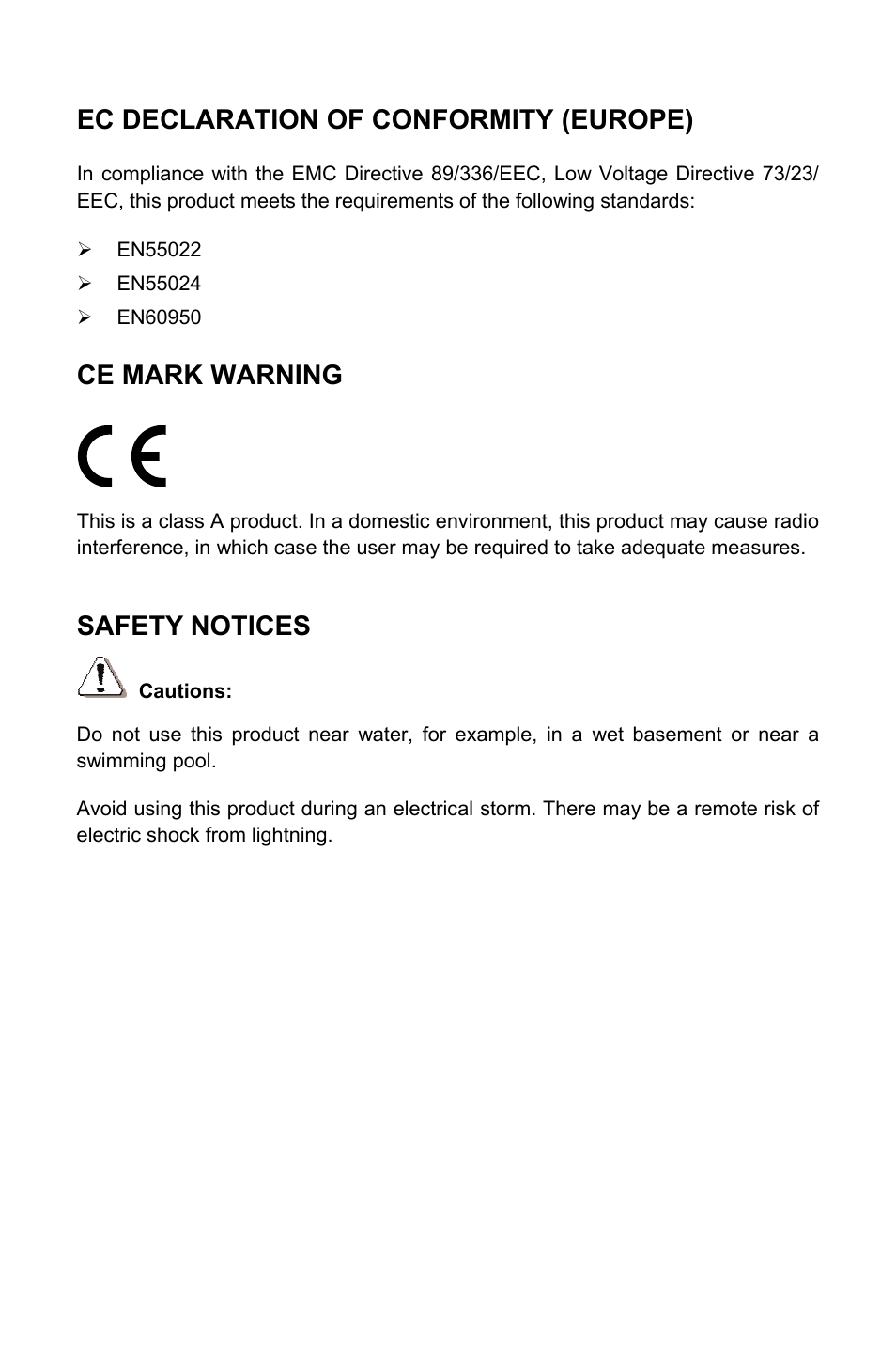 Ec declaration of conformity (europe), Ce mark warning, Safety notices | TP-Link TL-SL1210 User Manual | Page 3 / 12