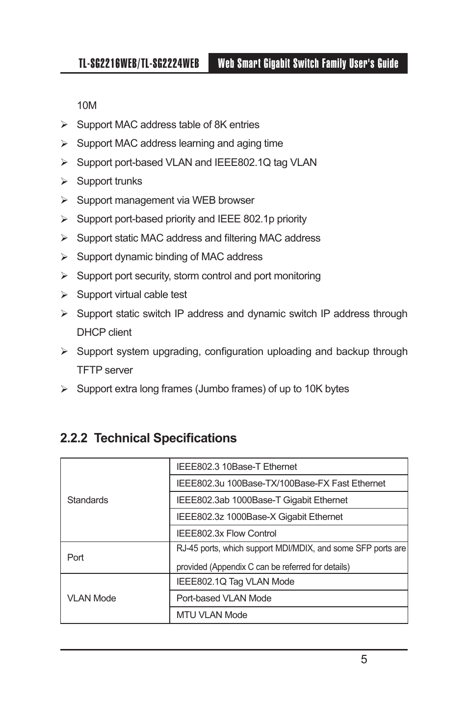 2 technical specifications | TP-Link TL-SG2224WEB User Manual | Page 12 / 75