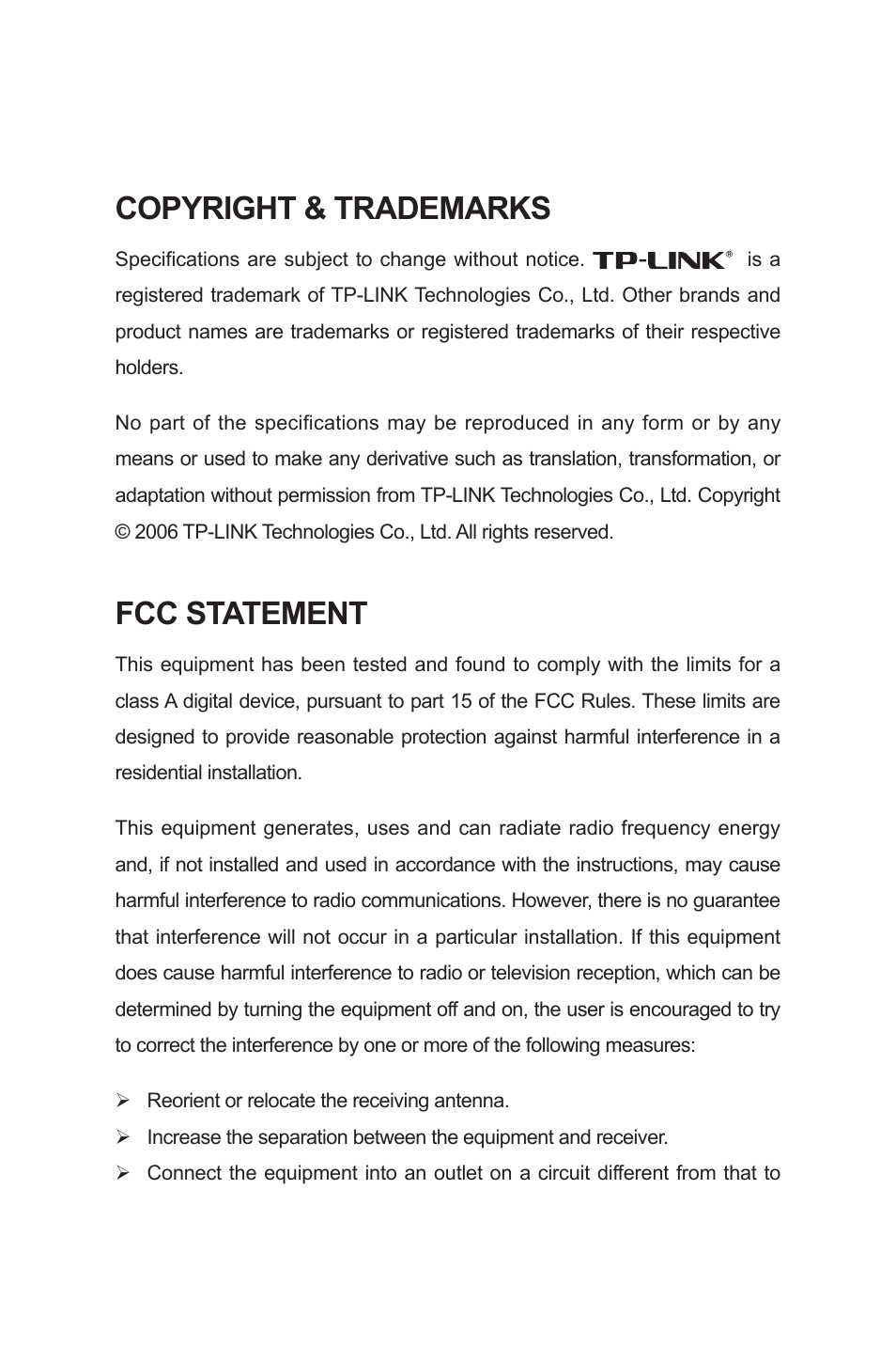 Copyright & trademarks, Fcc statement | TP-Link TL-SG2224WEB User Manual | Page 2 / 75