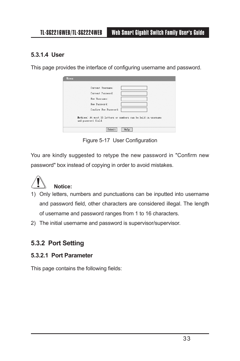 4 user, 2 port setting, 1 port parameter | 4 user 5.3.2 port setting 5.3.2.1 port parameter | TP-Link TL-SG2224WEB User Manual | Page 40 / 75