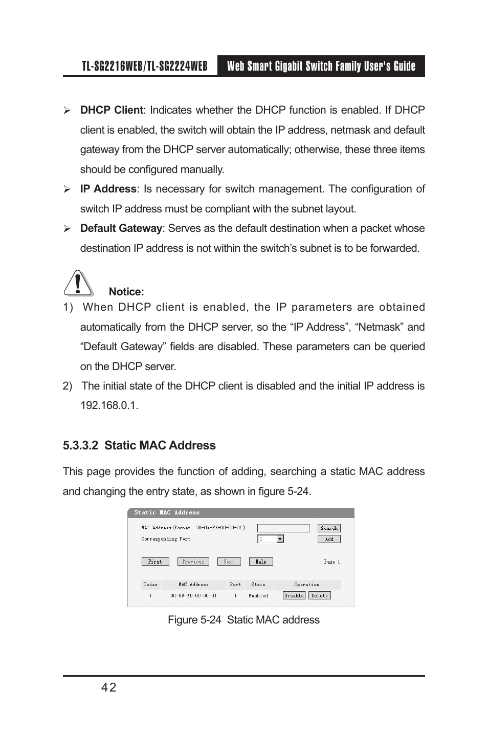 2 static mac address | TP-Link TL-SG2224WEB User Manual | Page 49 / 75