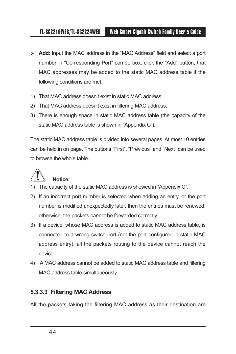 3 filtering mac address | TP-Link TL-SG2224WEB User Manual | Page 51 / 75