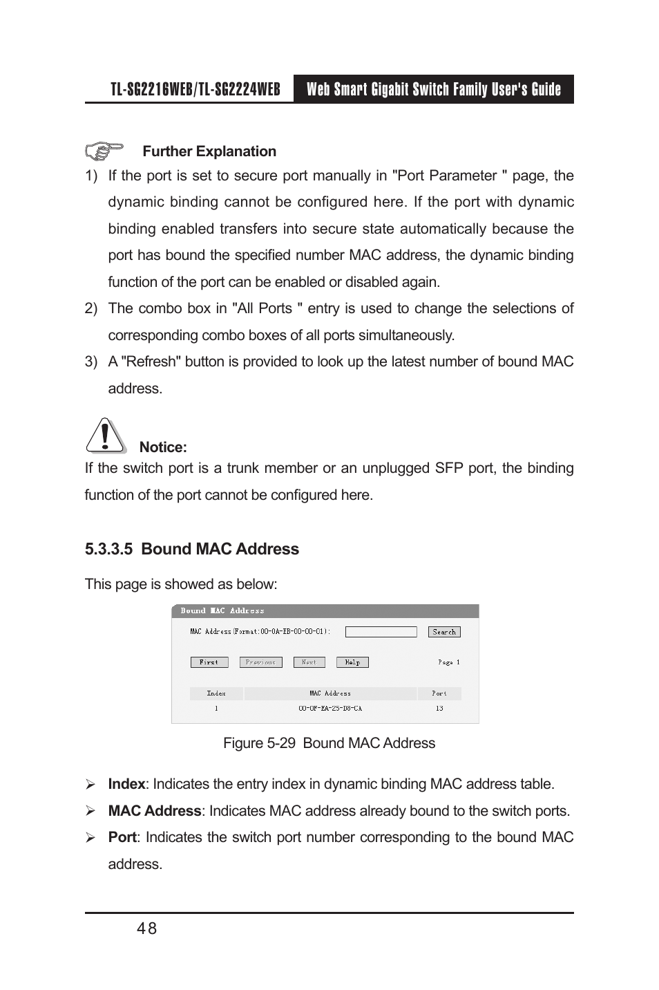 5 bound mac address | TP-Link TL-SG2224WEB User Manual | Page 55 / 75