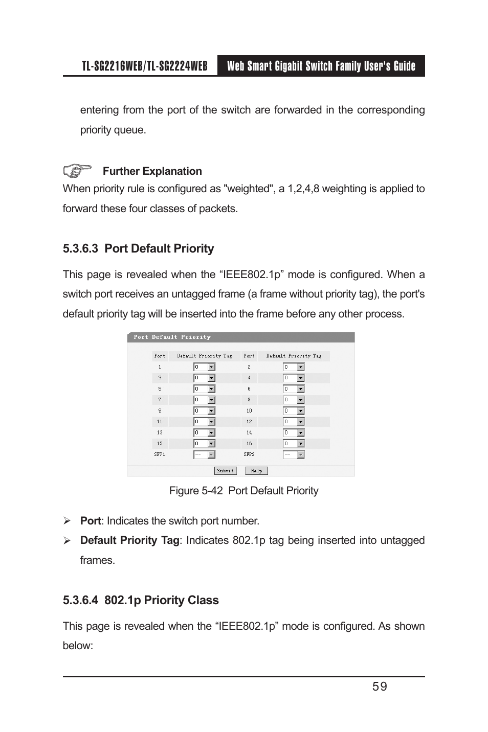 3 port default priority, 4 802.1p priority class | TP-Link TL-SG2224WEB User Manual | Page 66 / 75