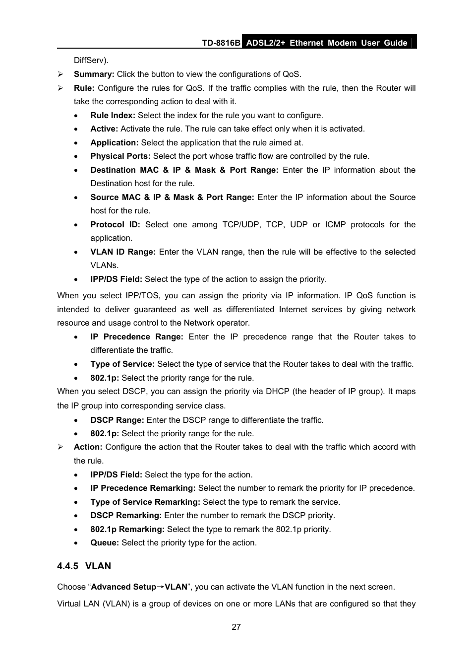5 vlan, Vlan | TP-Link TD-8816B User Manual | Page 33 / 54