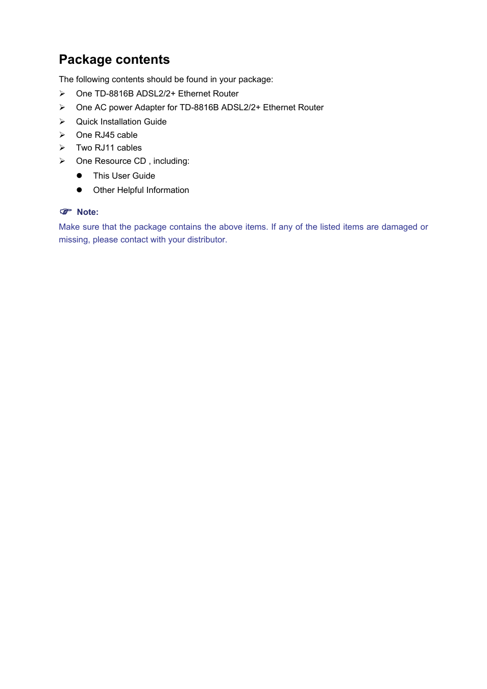 Package contents | TP-Link TD-8816B User Manual | Page 4 / 54