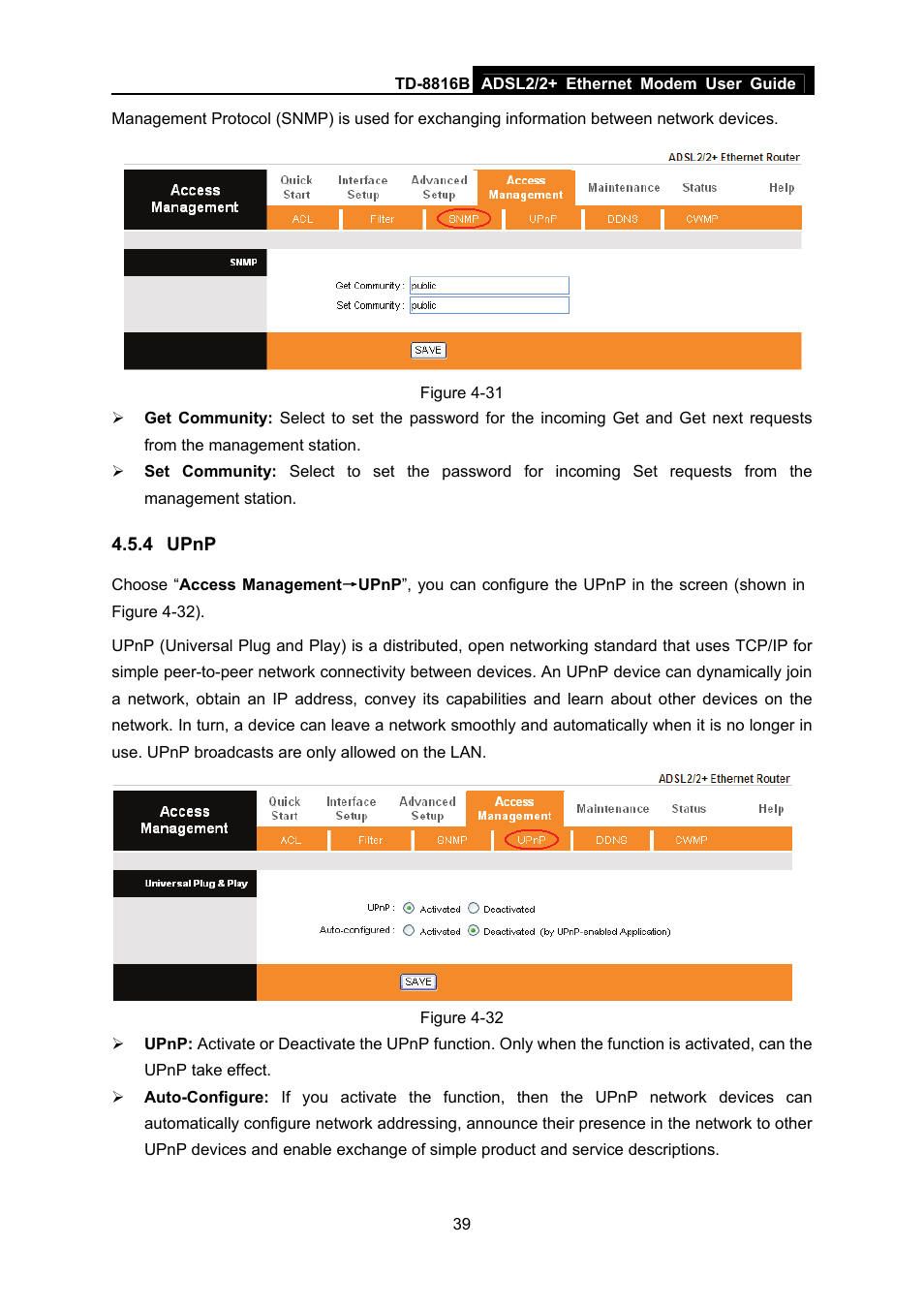 4 upnp, Upnp | TP-Link TD-8816B User Manual | Page 45 / 54