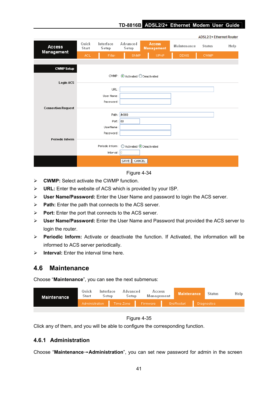 6 maintenance, 1 administration, Maintenance | Administration | TP-Link TD-8816B User Manual | Page 47 / 54
