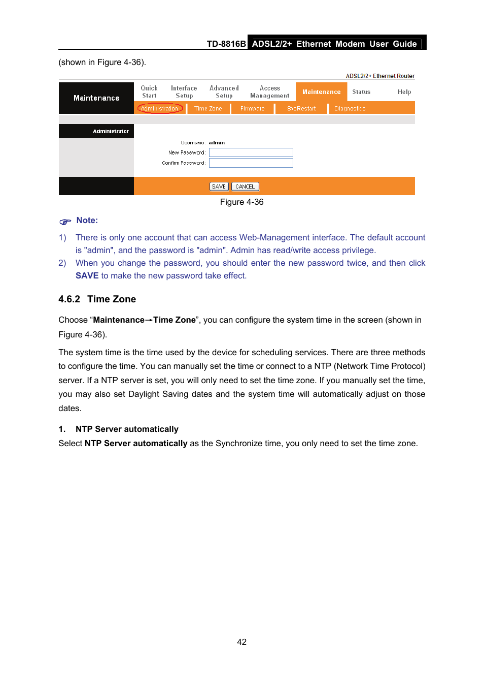 2 time zone, Time zone | TP-Link TD-8816B User Manual | Page 48 / 54