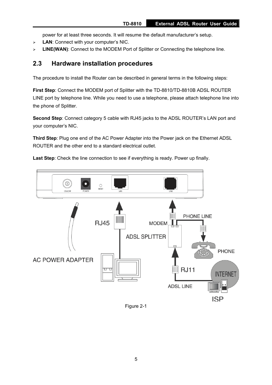 3 hardware installation procedures | TP-Link External ADSL ROUTER TD-8810B User Manual | Page 10 / 35