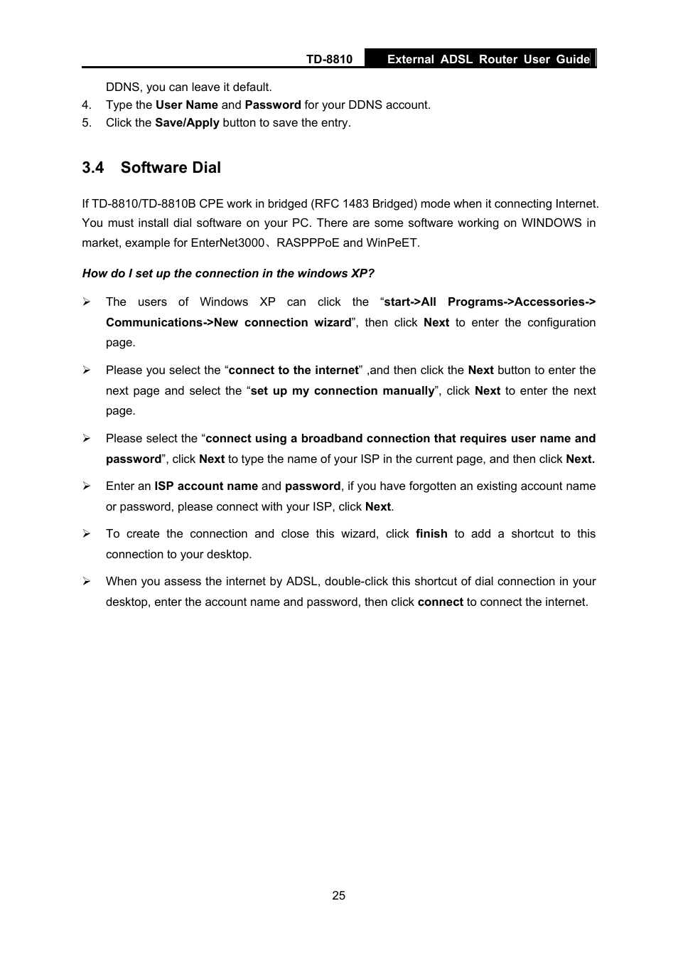 4 software dial | TP-Link External ADSL ROUTER TD-8810B User Manual | Page 30 / 35