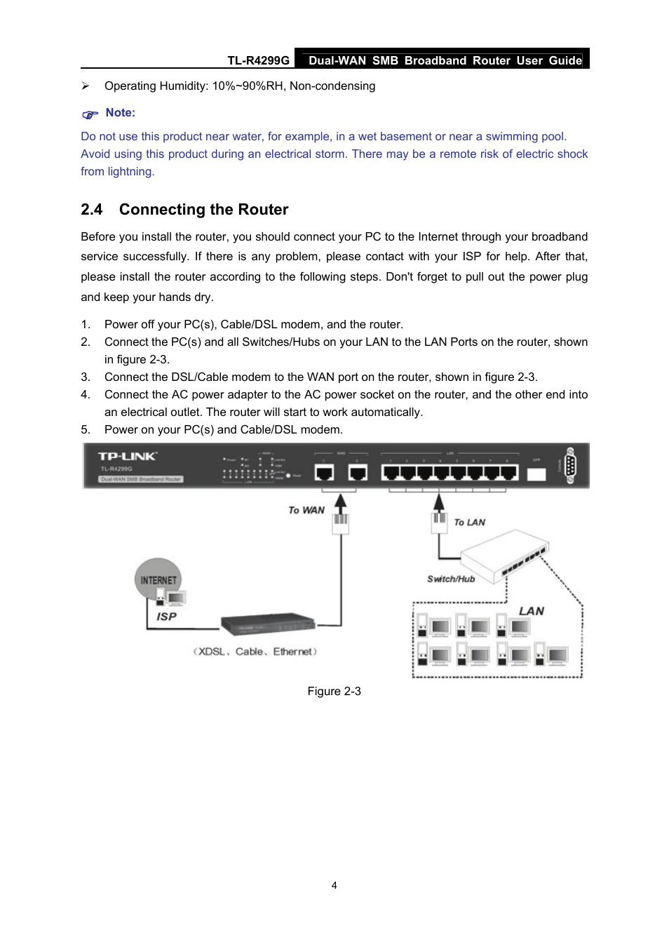 4 connecting the router, Connecting the router | TP-Link TL-R4299G User Manual | Page 10 / 87