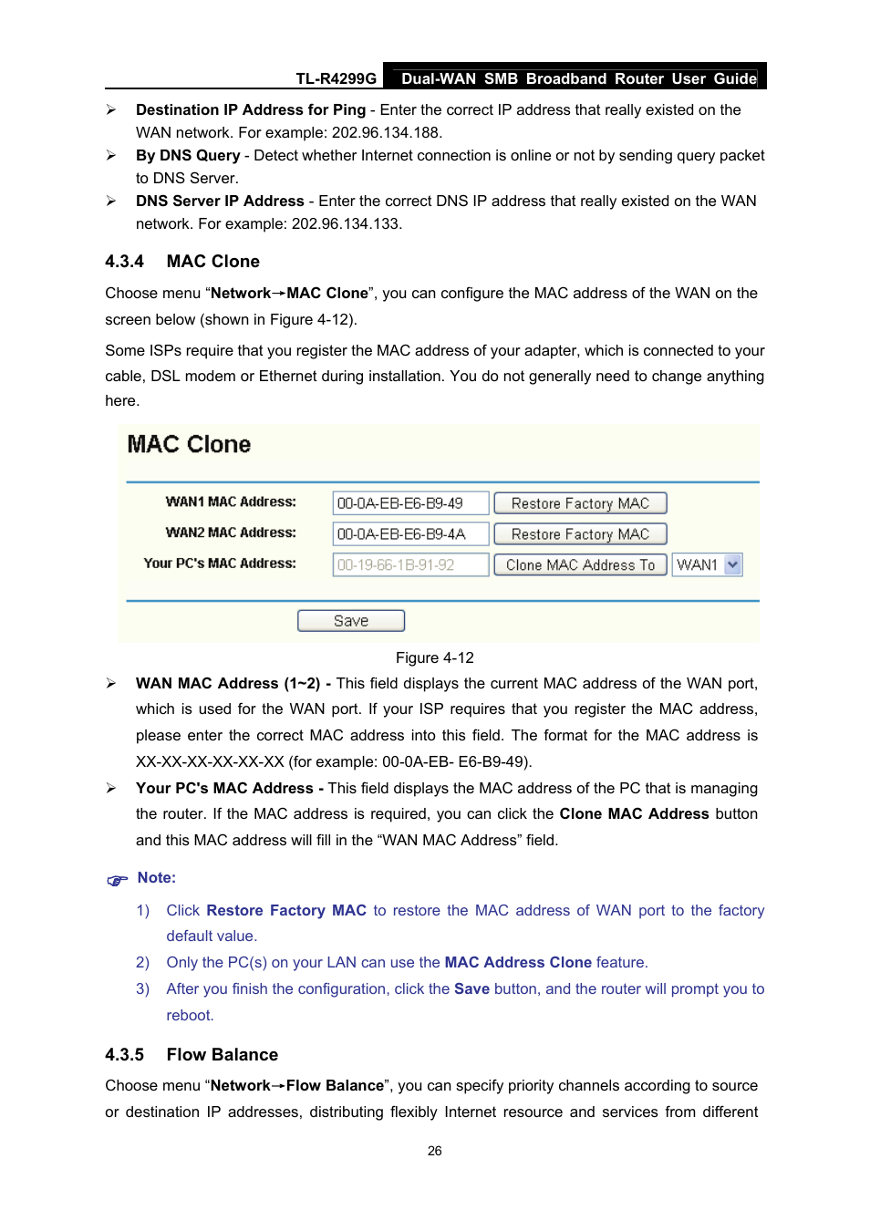 4 mac clone, 5 flow balance, Mac clone | Flow balance | TP-Link TL-R4299G User Manual | Page 32 / 87
