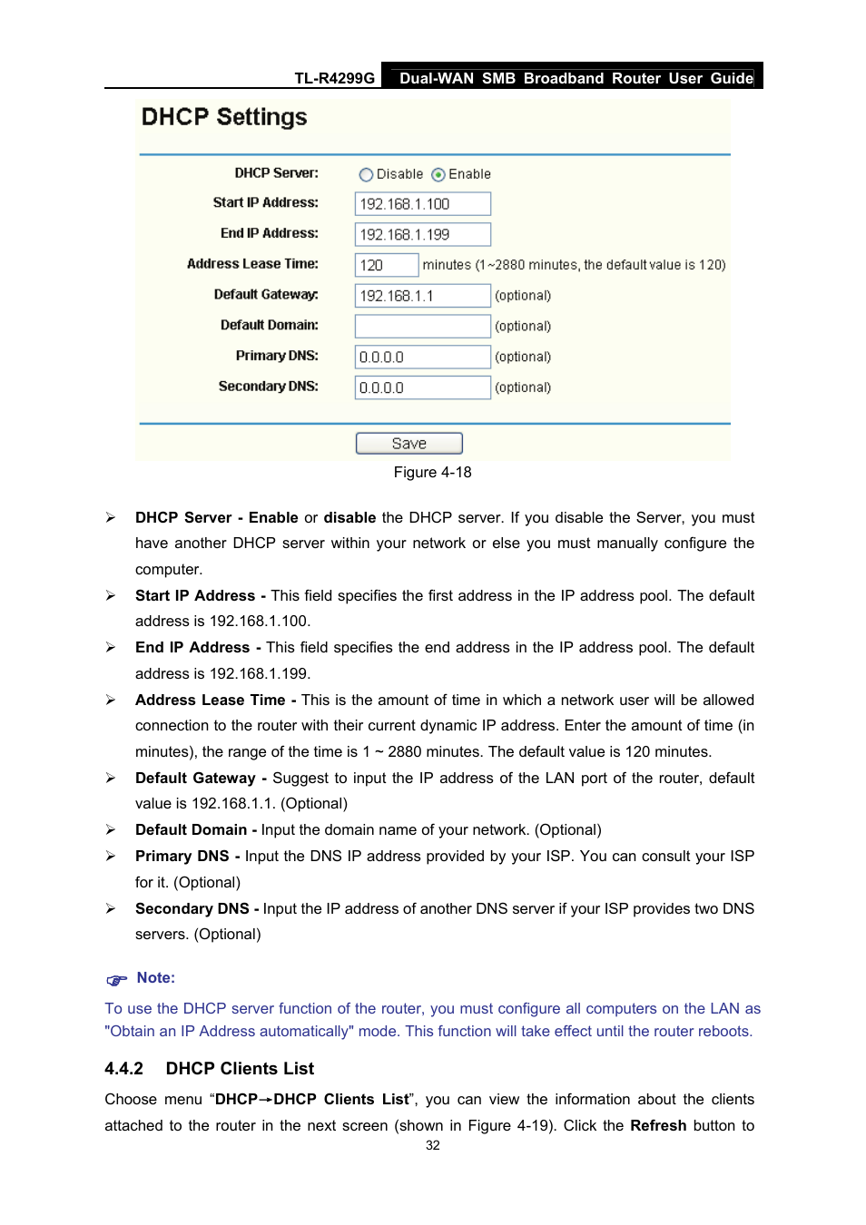 2 dhcp clients list, Dhcp clients list | TP-Link TL-R4299G User Manual | Page 38 / 87