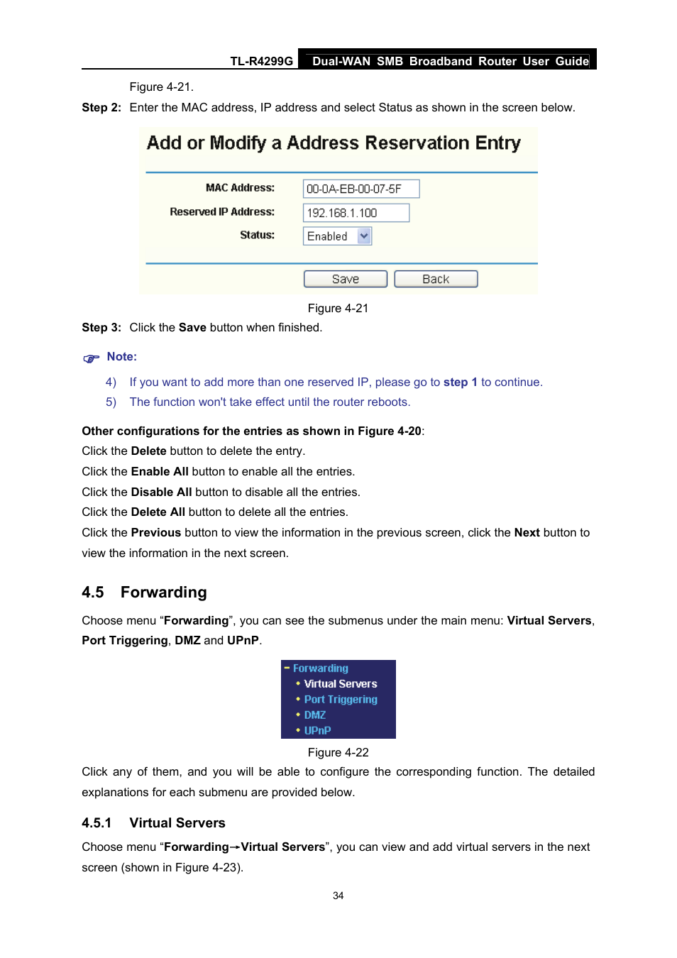 5 forwarding, 1 virtual servers, Forwarding | Virtual servers | TP-Link TL-R4299G User Manual | Page 40 / 87