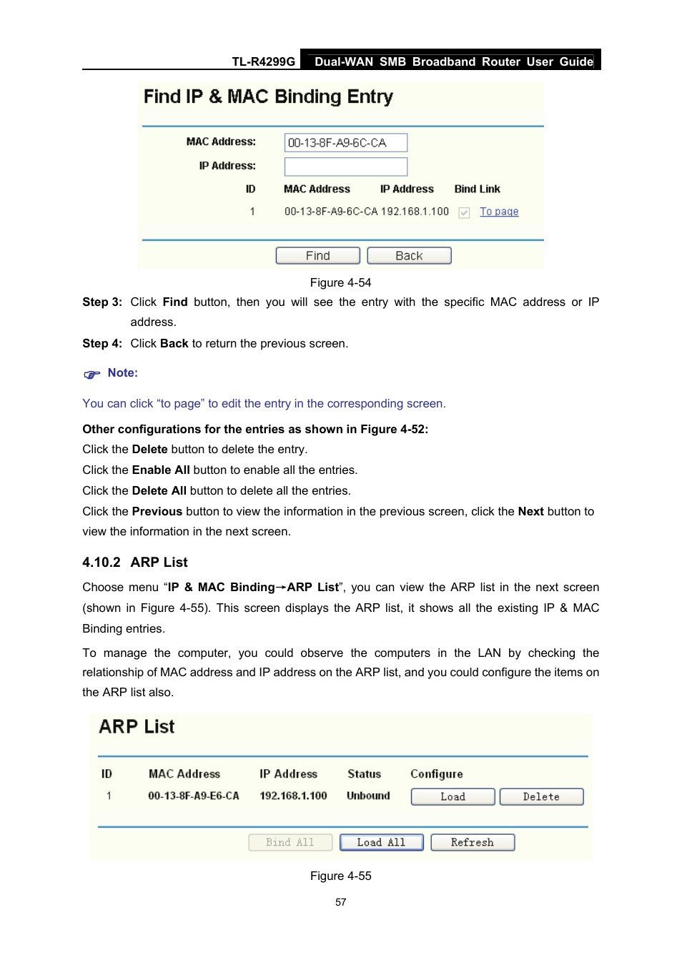 2 arp list, Arp list, Figure 4-54 | TP-Link TL-R4299G User Manual | Page 63 / 87