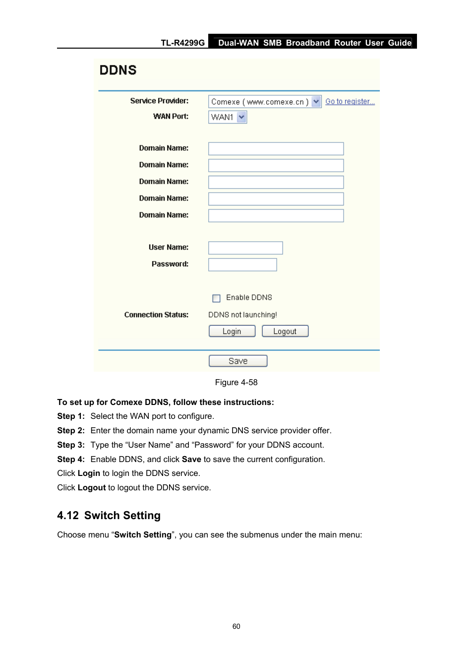 12 switch setting, Switch setting | TP-Link TL-R4299G User Manual | Page 66 / 87