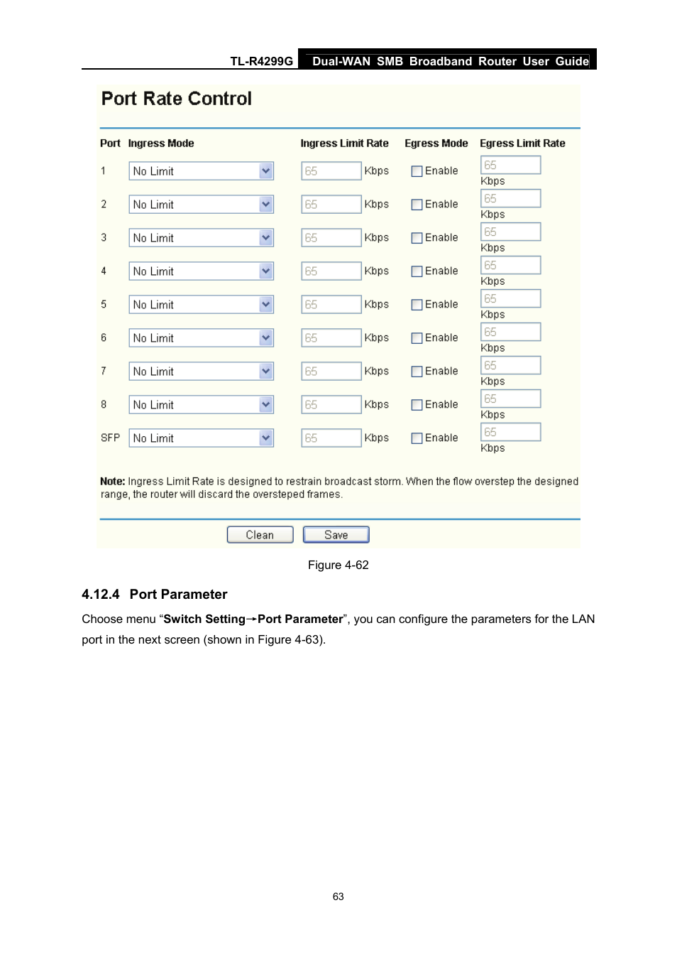 4 port parameter, Port parameter | TP-Link TL-R4299G User Manual | Page 69 / 87