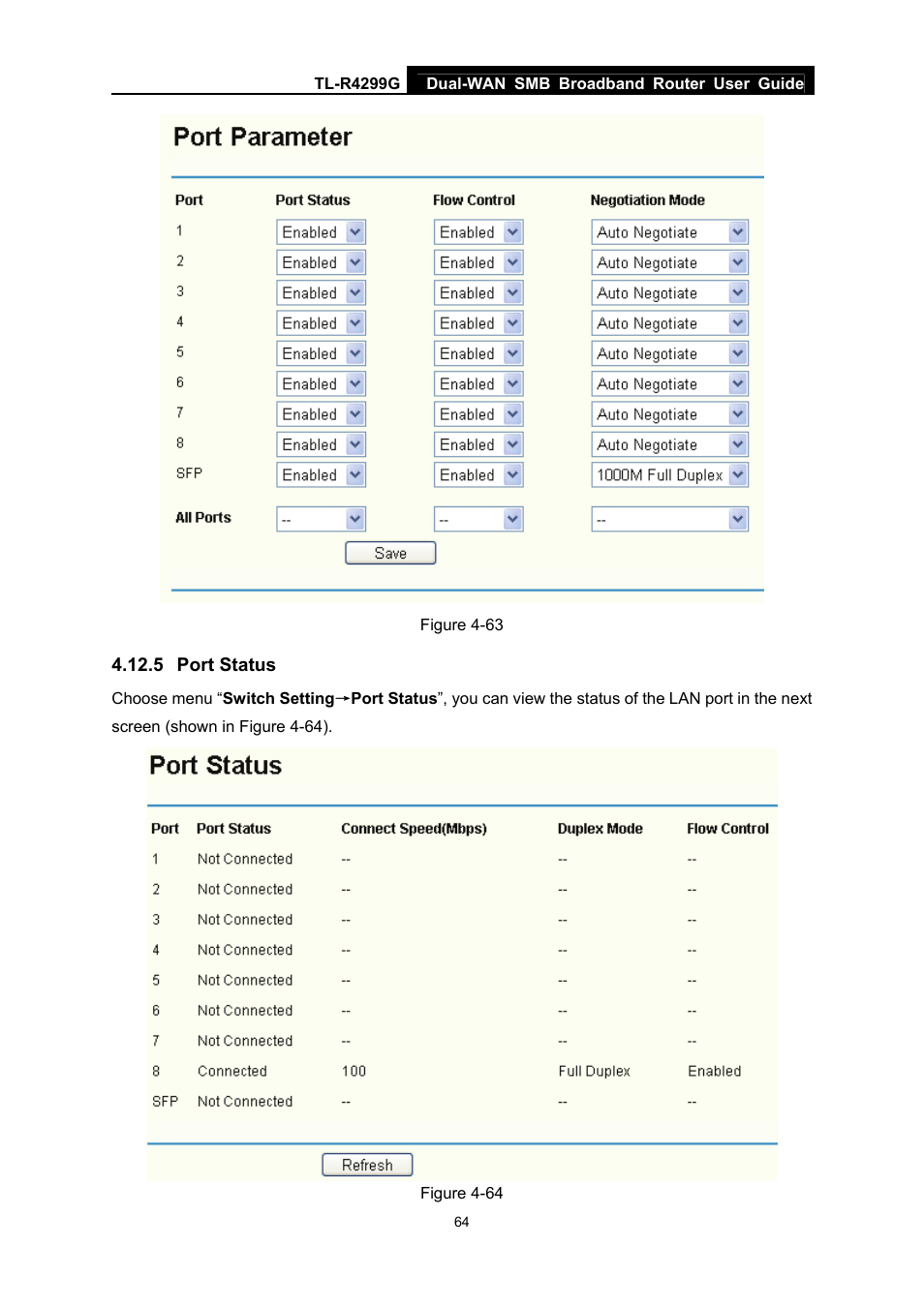 5 port status, Port status | TP-Link TL-R4299G User Manual | Page 70 / 87