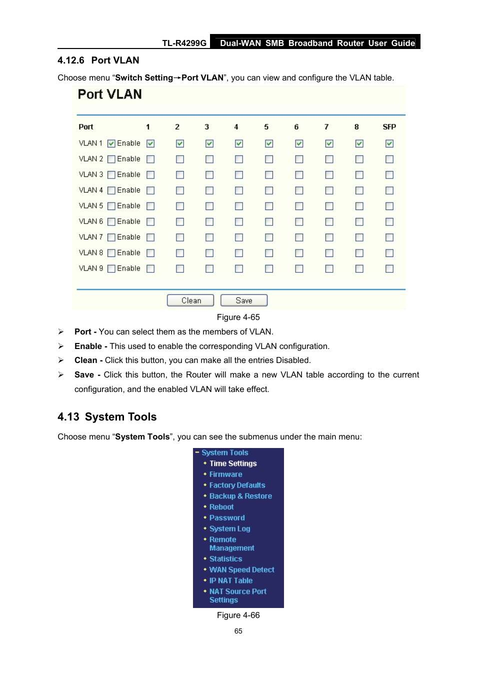 6 port vlan, 13 system tools, Port vlan | System tools | TP-Link TL-R4299G User Manual | Page 71 / 87