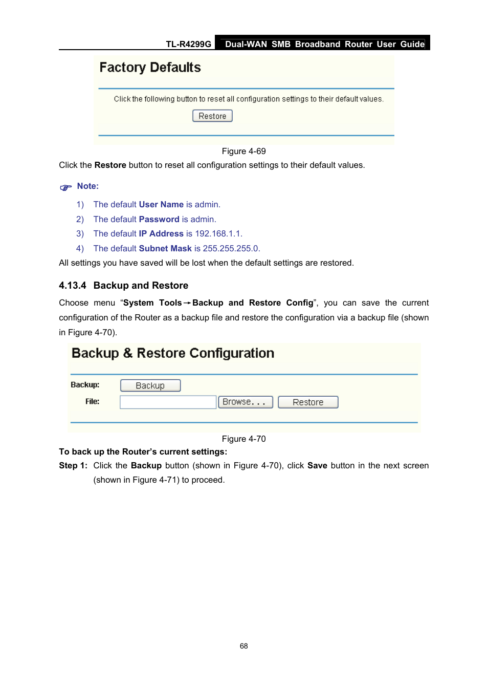 4 backup and restore, Backup and restore | TP-Link TL-R4299G User Manual | Page 74 / 87